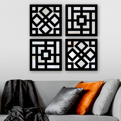 Ensemble de miroir élégant (4 pièces) 7,9 po x 7,9 po | 100% verre avec motif de fibres à densité moyenne de 0,12 pouce découpé au laser | Conception facile à suspendre au mur | Parfait pour la décoration intérieure, le salon et la chambre à coucher
