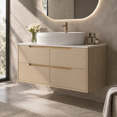 Meuble-lavabo de salle de bain autoportant ou mural de 92 cm (36,16 pouces) avec lavabo en céramique et tiroirs à fermeture en douceur