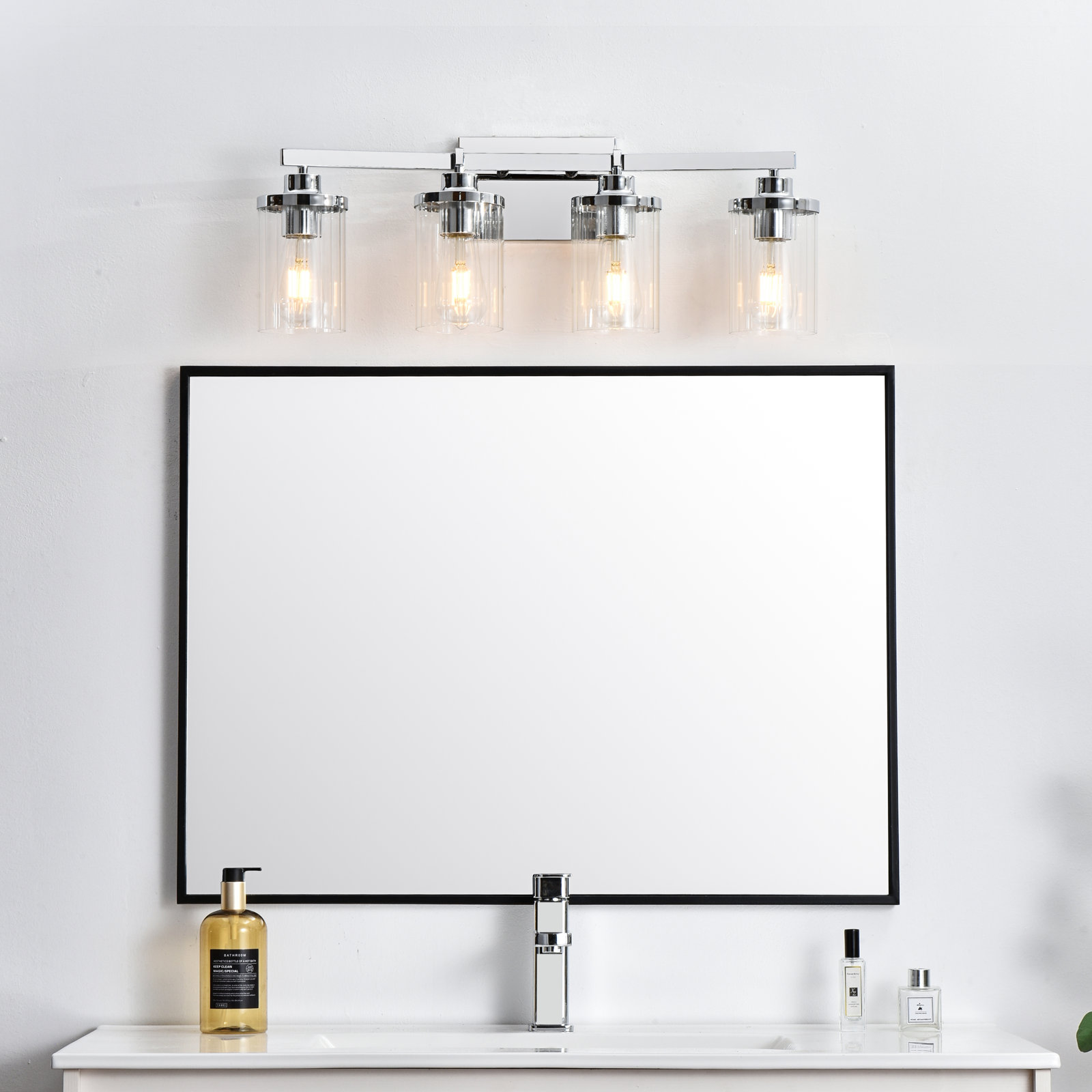 Dariela Dimmable Vanity Light, Chrome, 10" H x 25" W x 25" D, 4 Lights
