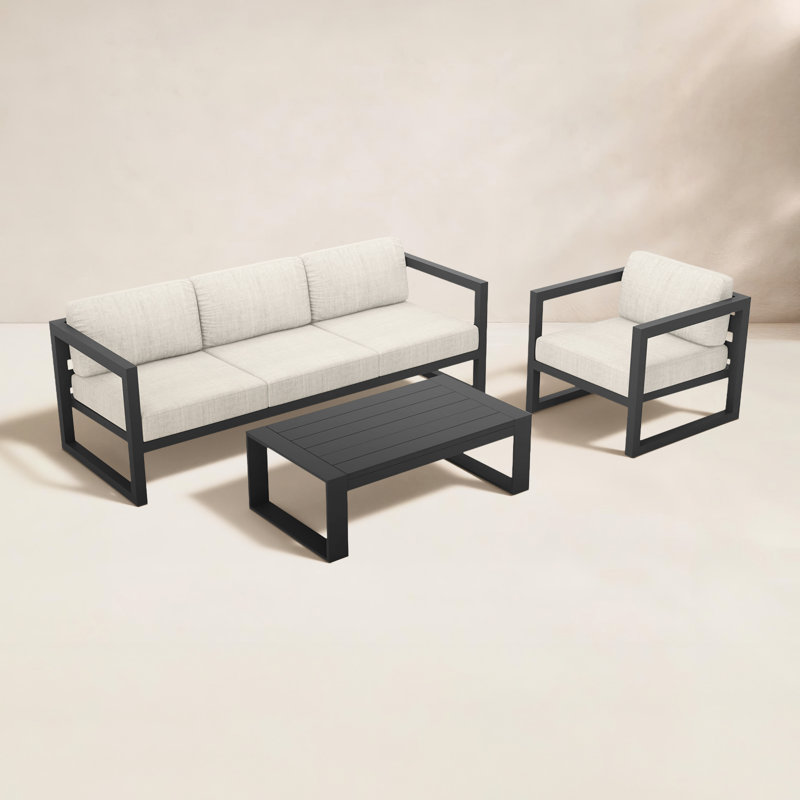 Ensemble de conversation 3 pièces avec coussins Sunbrella® Smith, Argent coulé Sunbrella®, Gris ardoise