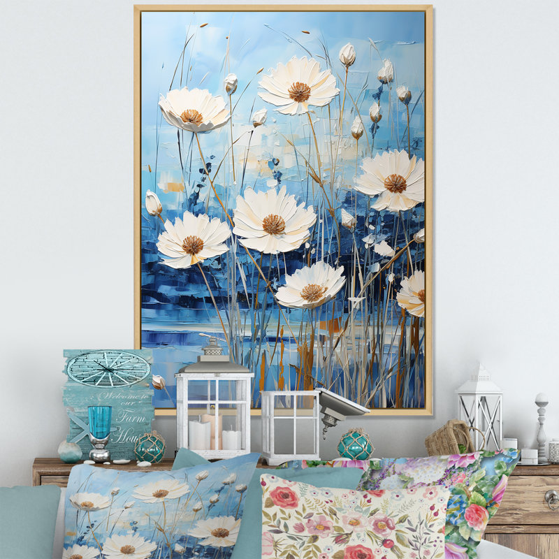 «Blue Cornflower Melody II», reproduction sur toile, H 32 po x l 16 po x P 1 po, Cadre naturel flottant