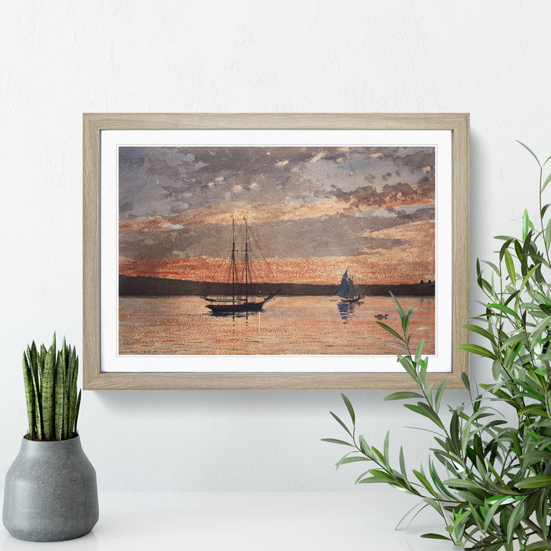 Sunset at Gloucester by Winslow Homer - Framed Print, Oak Framed, 27cm H x 36cm W x 2cm D