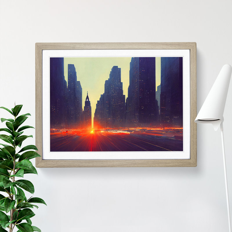 XH1022-624X A New York City Skyline Vol.5 - Single Picture Frame Painting, 46cm H x 64cm W x 2cm D, Walnut