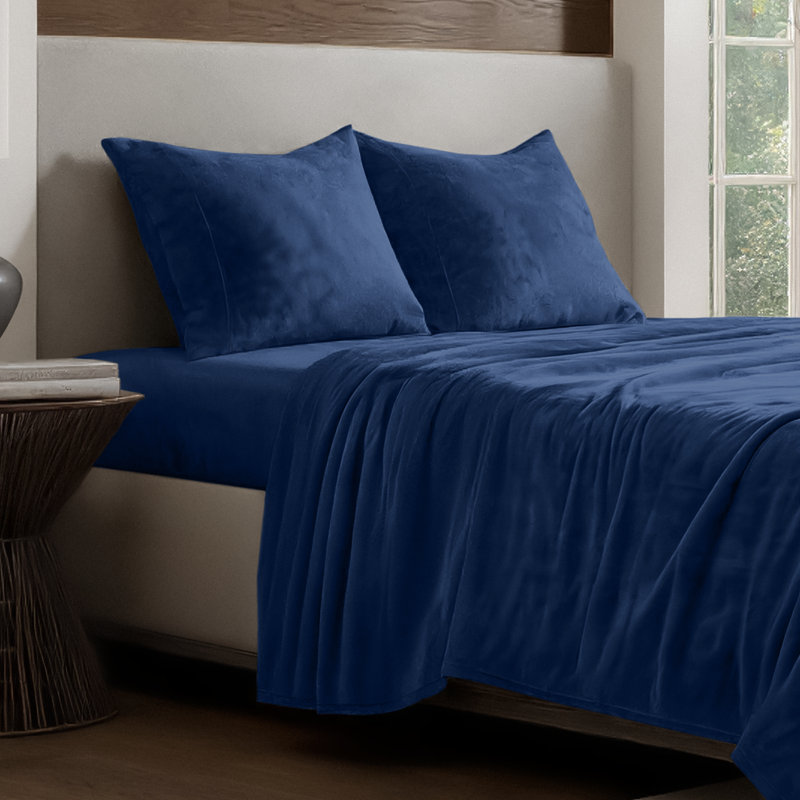 Microplush Sheet Set, Dark Blue, Full/Double Sheet Set+1 Fitted Sheet+2 Pillowcases