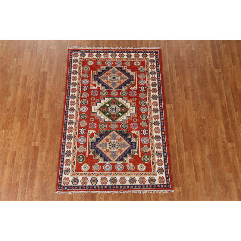 Tapis oriental en laine Kazak noué à la main 4 x 6