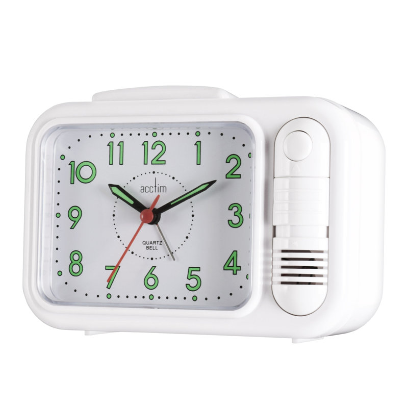 Acctim Sonnet Analogue Alarm Clock Non Ticking Sweep Luminous Hands Bell Alarm White