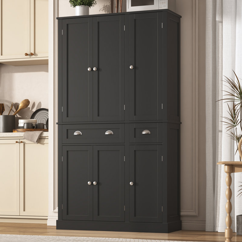 Armoire de cuisine avec 6 portes et 2 tiroirs, armoire de 71 po de hauteur avec tablettes réglables, armoire de rangement autoportante haute, armoire de rangement pour garde-manger pour salle à manger, salon, couloir