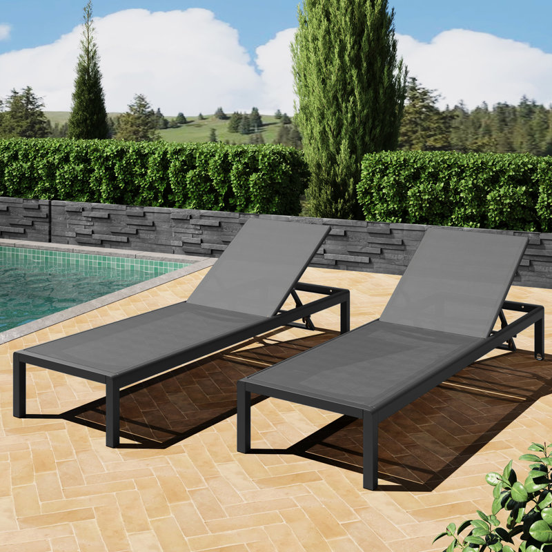 Pool Lounge Chairs  2  - Breathable Mesh, Rust- Aluminum, Adjustable Back Comfortable Poolside Loungers Of 2 Adjustable, Portable, Mesh & Black + Gray Color
