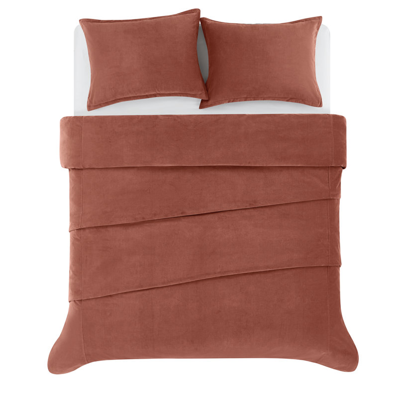 Brooklyn Loom Matte Cotton Velvet Duvet Set, Rust, King Duvet Cover + 2 King Shams
