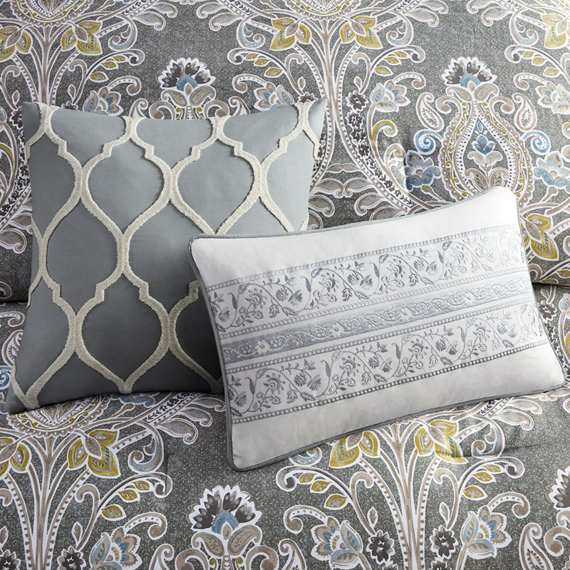 Housse de couette grise en coton avec literie et coussins décoratifs 5 pièces