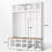 Farmhouse Wooden Hall Tree with Wide Storage Bench, Entryway Shoe Cabinet with 13 Compartments and 6 Hooks, White-532877078