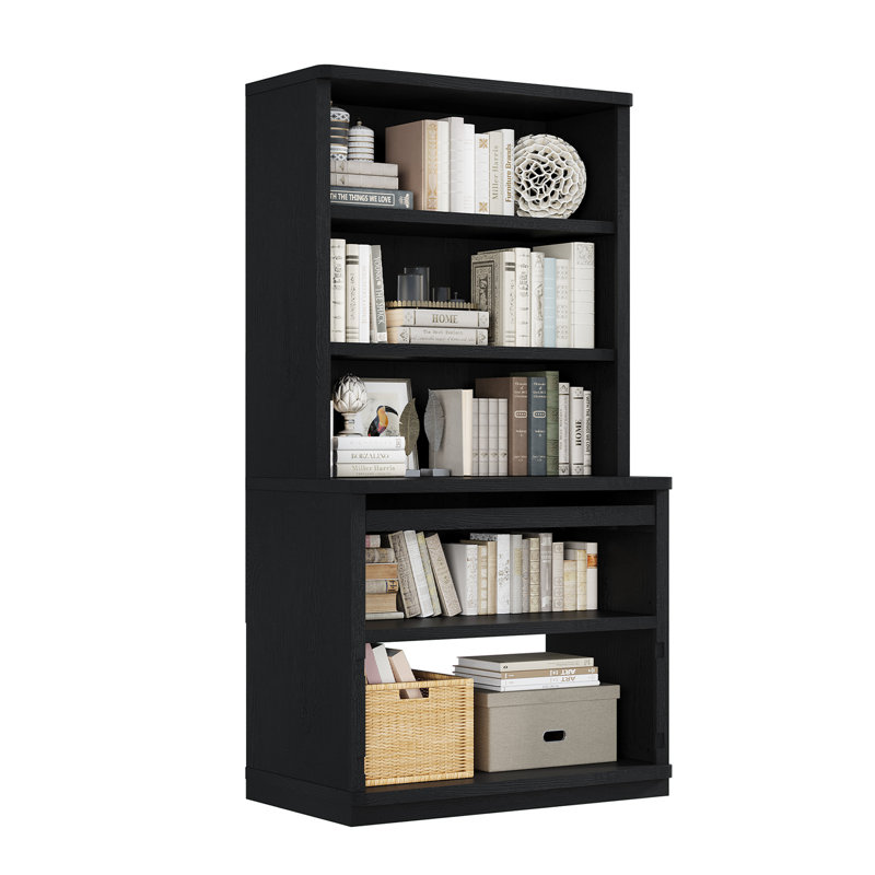 Brusnice 71" H x 37" W Standard Bookcase with 5-Tiers Shelf, Black