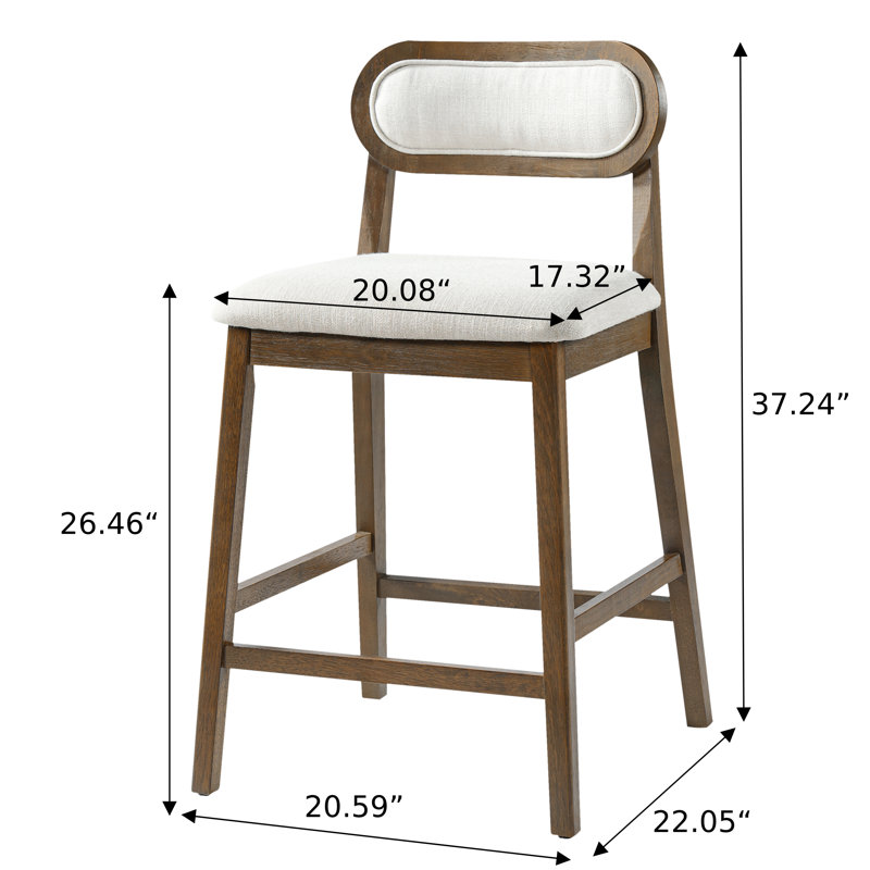 Alden 26.46" Seat Height Modern Wabi-Sabi Rubber Wood Counter Stools with Upholstered Backrest, White Cushion/Brown Frame