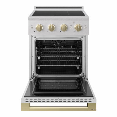 ZLINE Autograph 24 in. Satin Stainless Marino Induction Range with 3 Elements and Bronze Accents