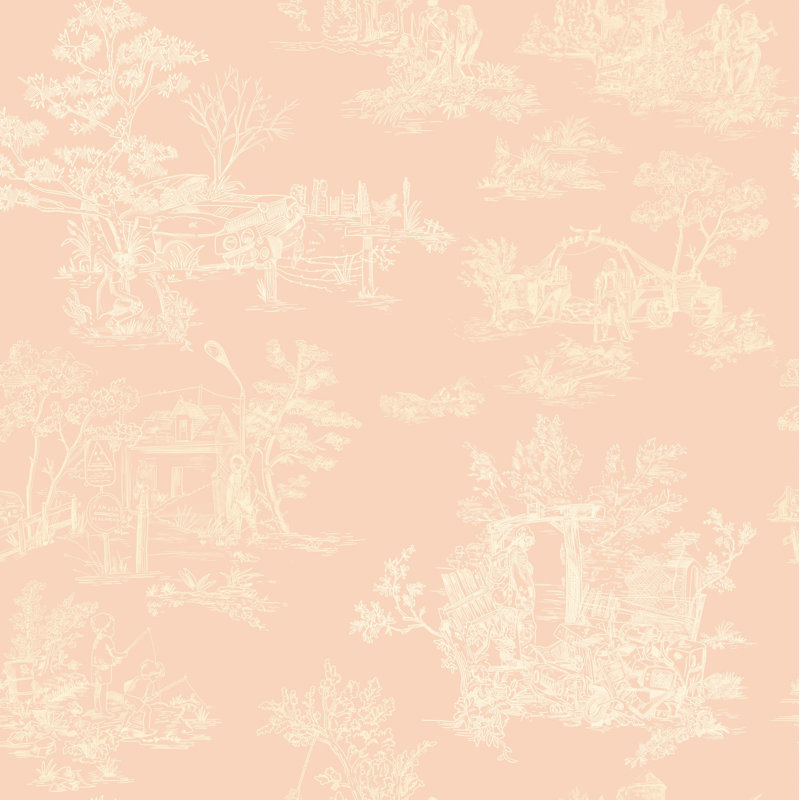 Apocalypse Toile Wallpaper, Pink/Beige/Tan