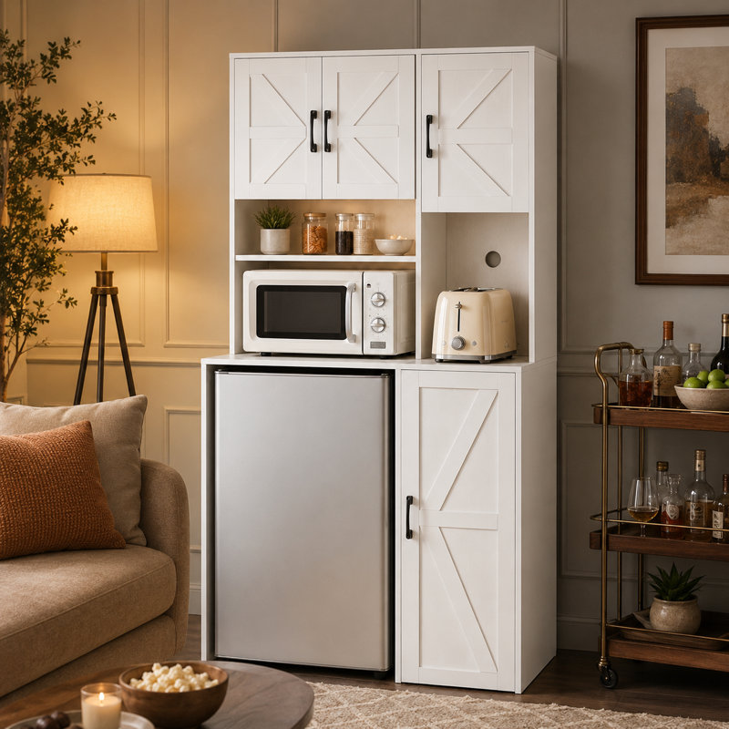 Haut mini armoire de réfrigérateur, étagère de rangement pour four à micro-ondes, blanc