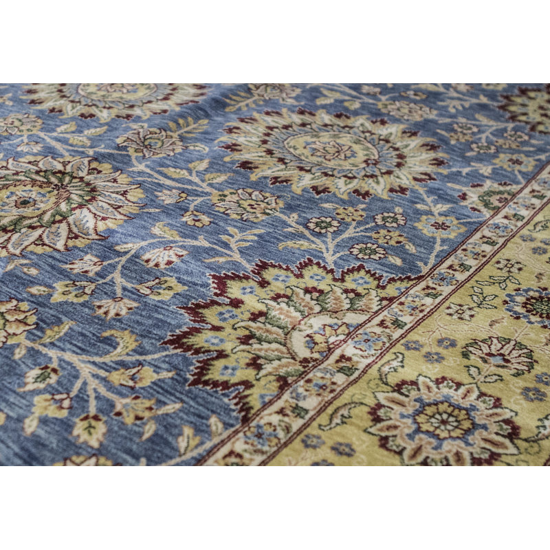 Tapis bleu et brun noué à la main de haute qualité
