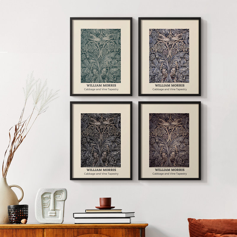 «William Morris», reproduction encadrée, ensemble de 4, Noir, H 44 po x l 14 po
