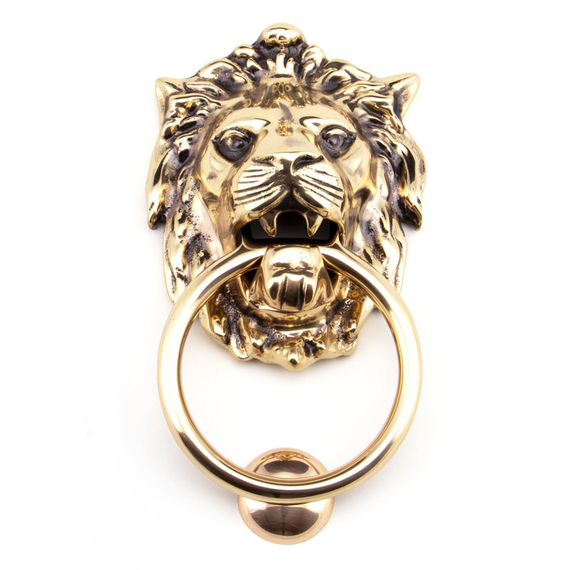 Lion's Head Door Knocker, Polished Bronze