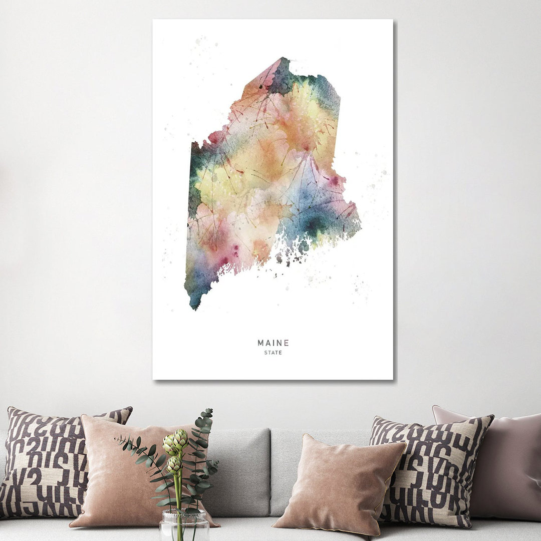 Maine State Watercolor by WallDecorAddict - Wrapped Canvas Gallery-Wrapped Canvas Giclée