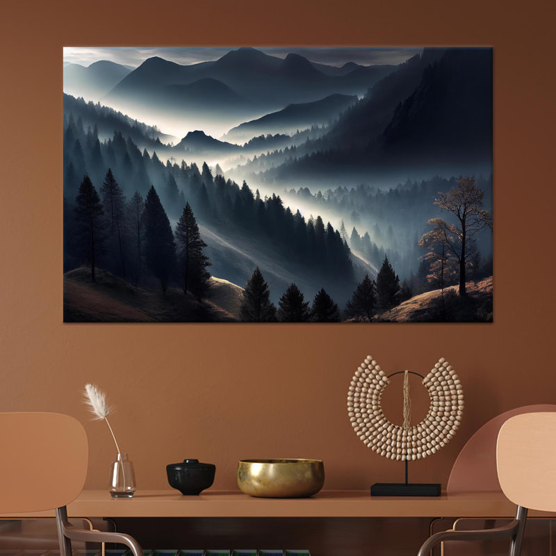 «Modern Forest Mountain Landscape: Art mural imprimé sur toile pour décoration loft, toile tendue 1P, H: 35,4 po x l: 59,1 po