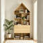 Bureau convertible pliable avec tablettes de rangement, conception escamotable peu encombrante-1800894672-1800894673