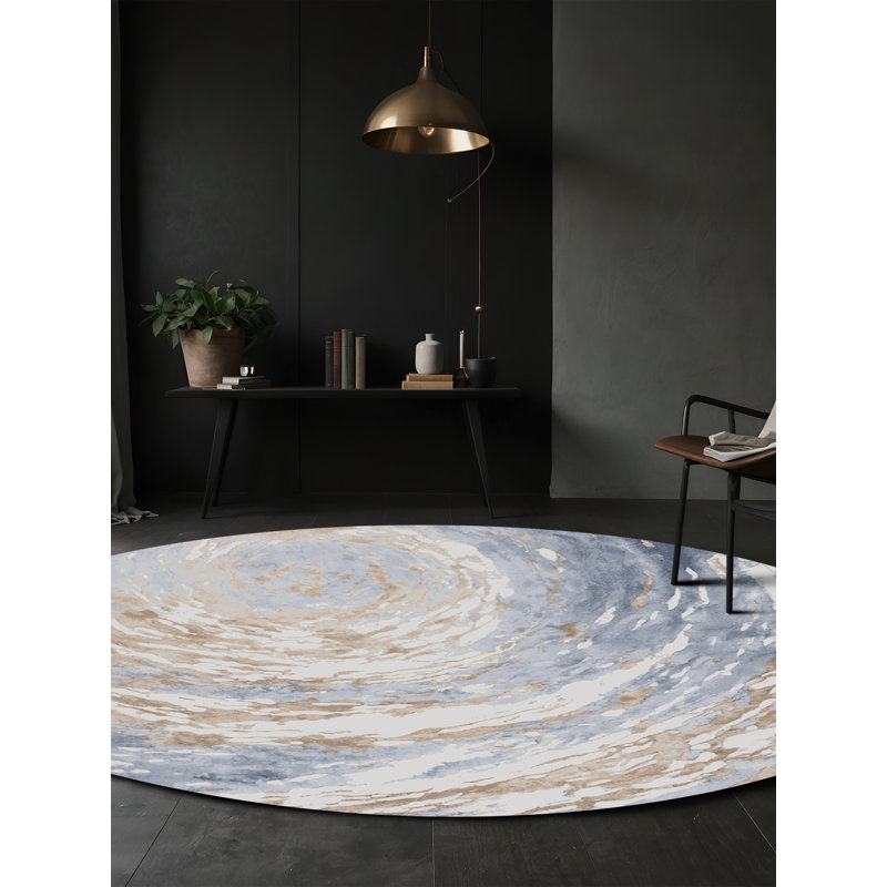 Machine Washable Gray Area Rug, Round 7'