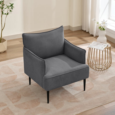 Fauteuil d'appoint moderne en velours côtelé, fauteuil rembourré à haut dossier avec pieds en métal, fauteuil ergonomique confortable pour le salon, lecture dans la chambre à coucher, gris