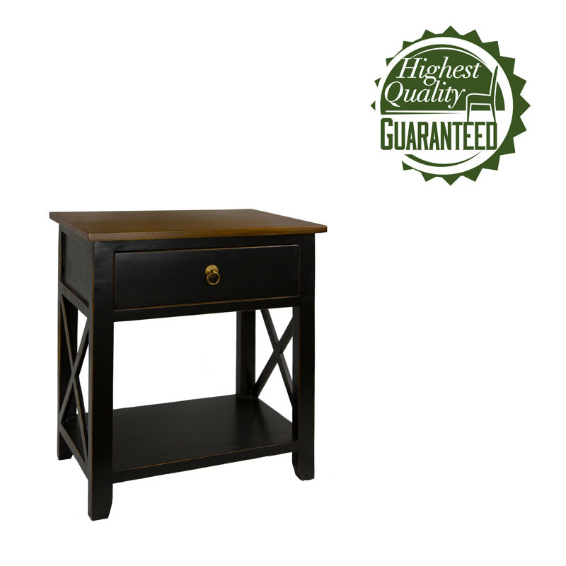 75.44cm W Solid Wood Bedside Table, Black
