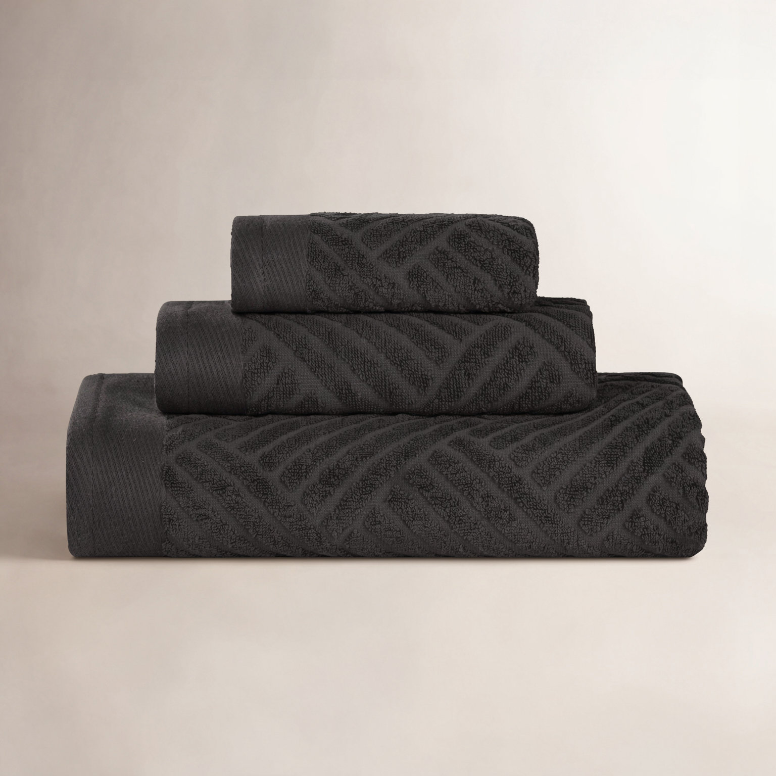 Ocilla 3-Piece Egyptian Cotton Towel Set, Black