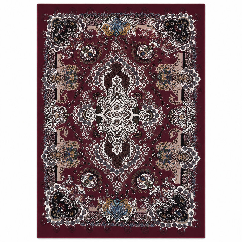 Rectangle Floral Washable Area Rug, Burgundy Bloom, 80x200
