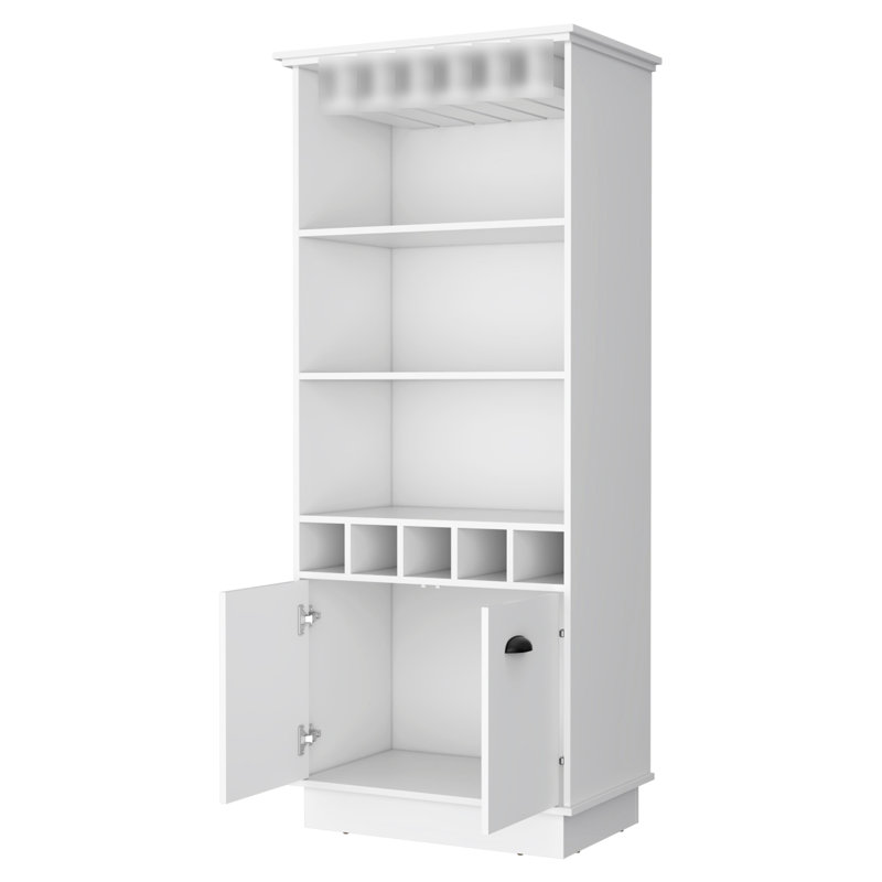 Bar blanc avec options de rangement efficaces - 3 tablettes, 5 bouteilles, organisateur de verrerie mis à jour pour un placement spacieux et optimisé