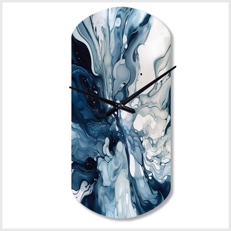 Blue Grey Ethereal Elixir I - Abstract Irregular Shape Metal Wall Clock, Modern Asymmetrical Wall Clock Print, Small