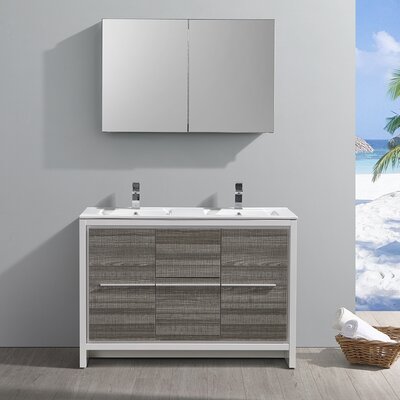 Fresca Allier Rio 47"" Free-Standing Double Sink Modern Bathroom Vanity Set with Mirror -  FVN8148HA-D