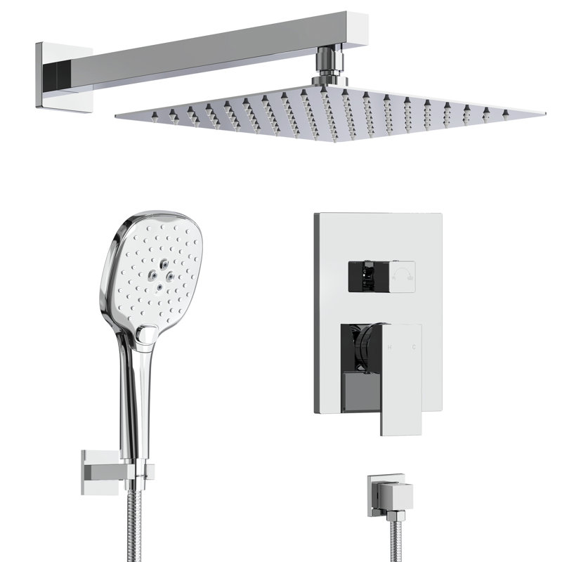 Système de douche à pression équilibrée, robinet de douche à pluie de 10 pouces avec valve brute, Chrome chrome