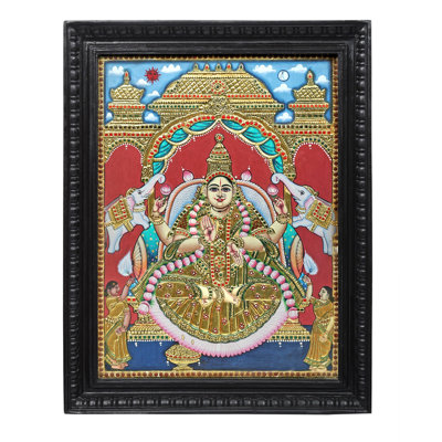 Padmasana Gajalakshmi Tanjore Painting | Traditional Colors With 24K Gold | Teakwood Frame