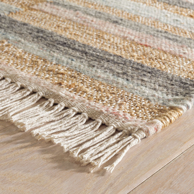 Ravel Stripe Blue Handwoven Wool Rug, Rectangle 10' x 14'