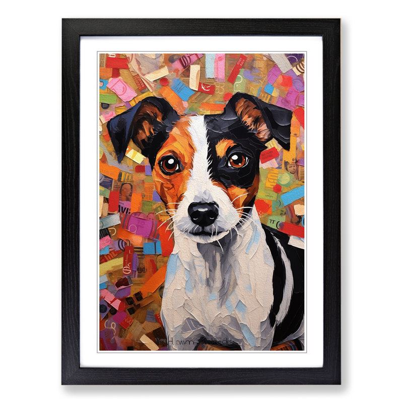 Jack Russell Dadaism No.3 - Single Picture Frame Print on Wood, 46cm H x 34cm W x 2cm D, Black Framed