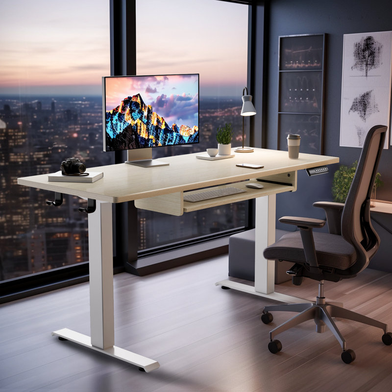 Bureau de travail électrique à hauteur ajustable avec plateau pour clavier Lilja, Beige, H 27,5 po x l 48 po x P 24 po