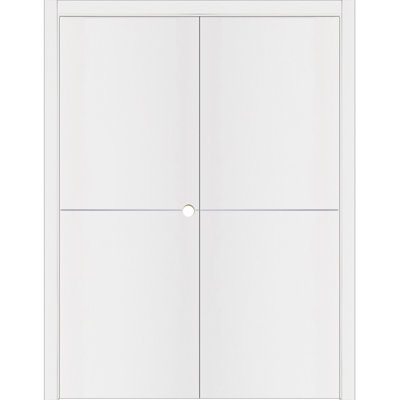 Glam G-Pro 007 Pre-Hung Soft White Laminated Modern Interior Double Door 48in x 96in Left In-Swing