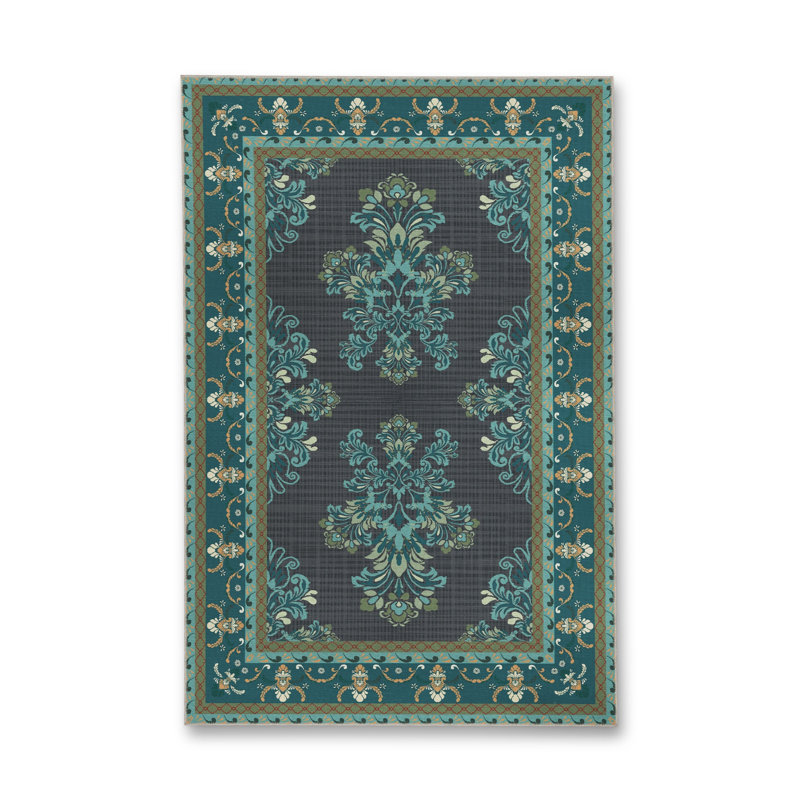 Tapis bleu tissé lavable rétro Mosso, 2 pi 6 po x 4 pi 11 po