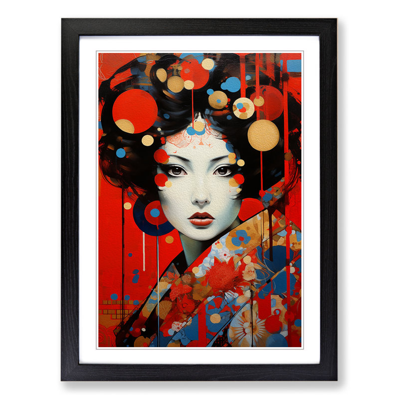 Geisha Dadaism Art - Framed Print, Black Framed, 64cm H x 46cm W