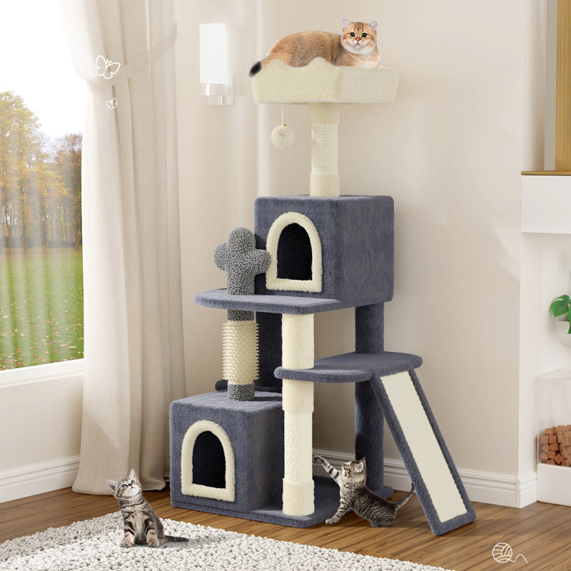 Amadahy 131cm H Cat Tree, Dark Grey/Beige