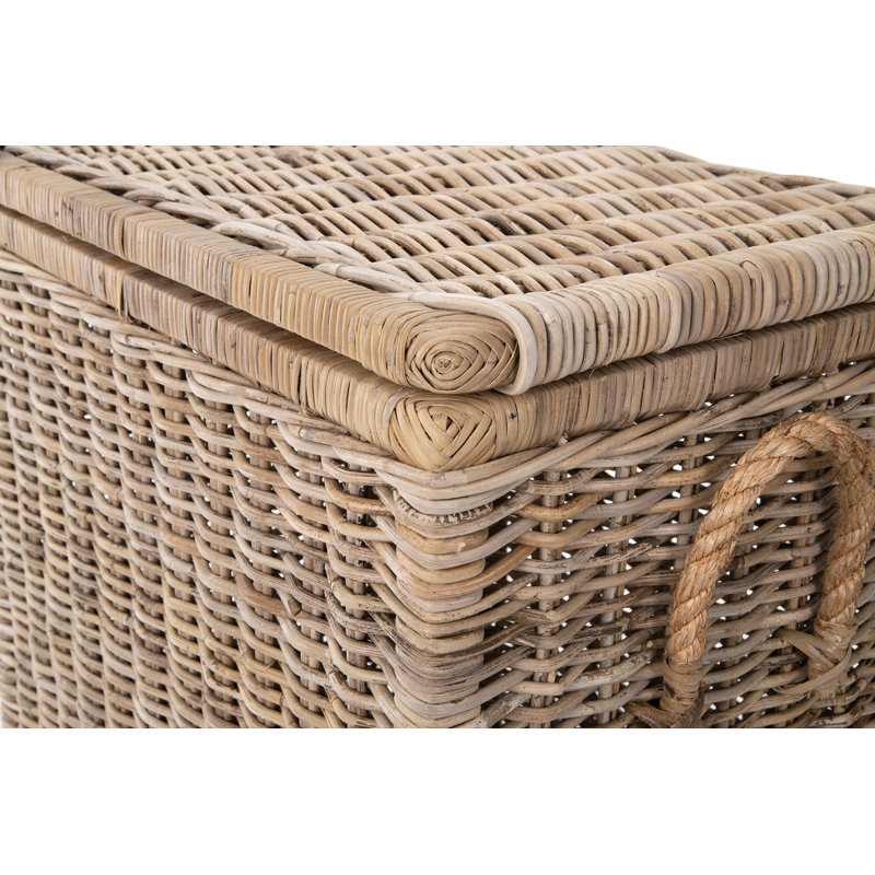 Coffre de rangement décoratif en rotin Yula avec couvercle, grand format