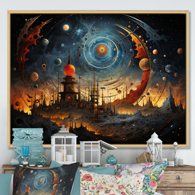 " City With Many Planets And Stars " Mixed Media Print