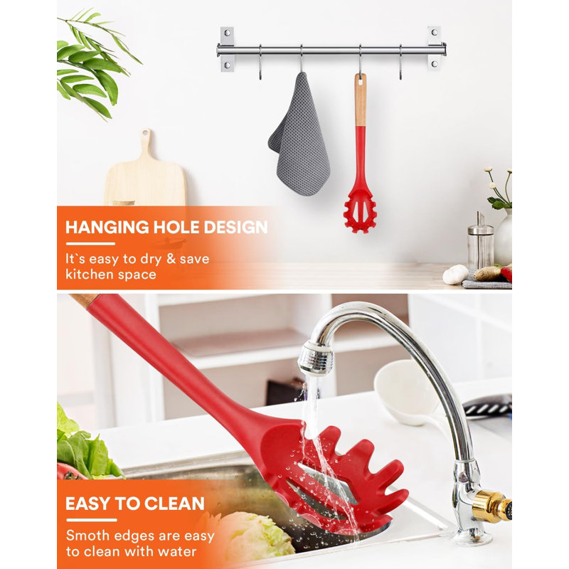 12.8-Inch Red Silicone Pasta Fork Server