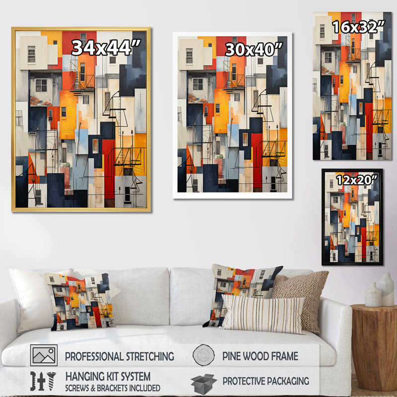 «Abstract Cityscape Harlem Renaissance», reproduction d'art sur toile abstraite, Cadre doré simple