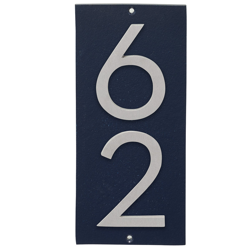 Plaque d’adresse murale sur 1 ligne flottante, Bleu marine, Aluminium brossé, Oui