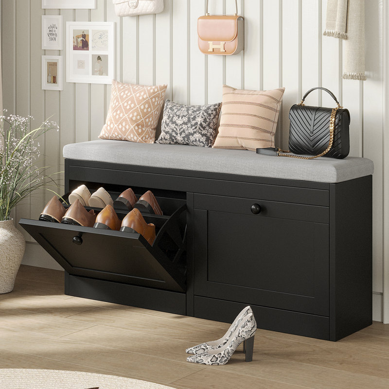 8 Pair Shoe Storage Bench, Black