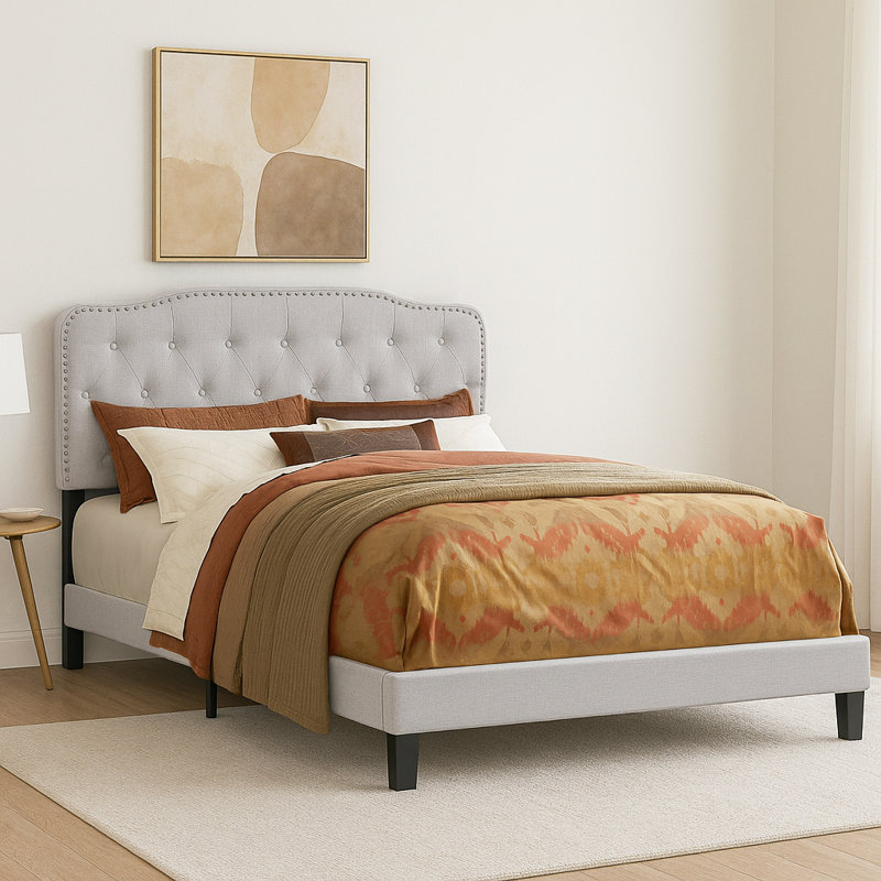 Anzhelika Upholstered Standard Bed, Full, Fog Linen